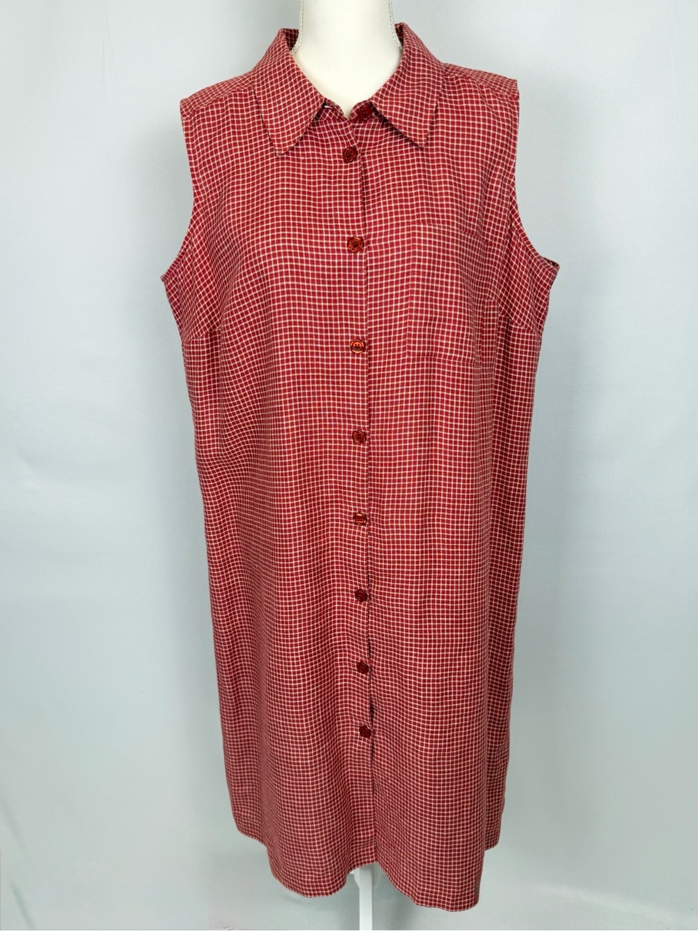 Vintage Talbots Red Gingham Sleeveless Shirtdress Irish Linen Size 14W Prairie